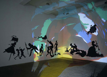 Kara Walker, Darkytown Rebellion, 2001. Cut paper and projection on wall, 14 x 37 ft. (4.3 x 11.3 m) overall. Musee d‚ÄôArt Moderne Grand-Duc Jean, Luxembourg. Photograph courtesy the artist and Sikkema Jenkins & Co., New York