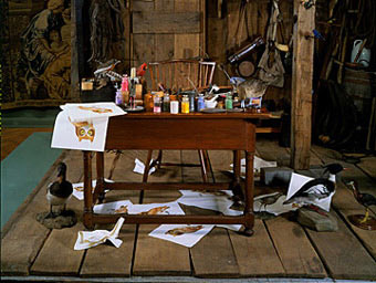 Mark Dion, <i>Alexander Wilson Studio</i>, 1999. Wooden structure with taxidermic specimens, sketches and miscellaneous objects from the Carnegie Museum Collection, Carnegie Museum of Art, Pittsburgh.