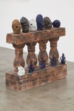 “Endromides Diadem MCMXII”, installation view, Glazed ceramic and found pedestal, 2007.  Courtesty Shane Campbell Gallery.