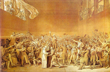 Jacques Louis David, “Oath of the Tennis Court,” pen washed with bistre and white highlights, 1791.