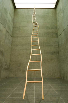 Martin Puryear, "Ladder for Booker T. Washington," 1996. Ash, 438 x 22 3/4 x 1 1/4 inches. Installation view at the Modern Art Museum of Fort Worth, Texas. Collection of the artist. Photo by David Woo. © David Woo.