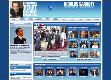 Screenshot of President Nicolas Sarkozy's website (sarkozy.fr), 2009.