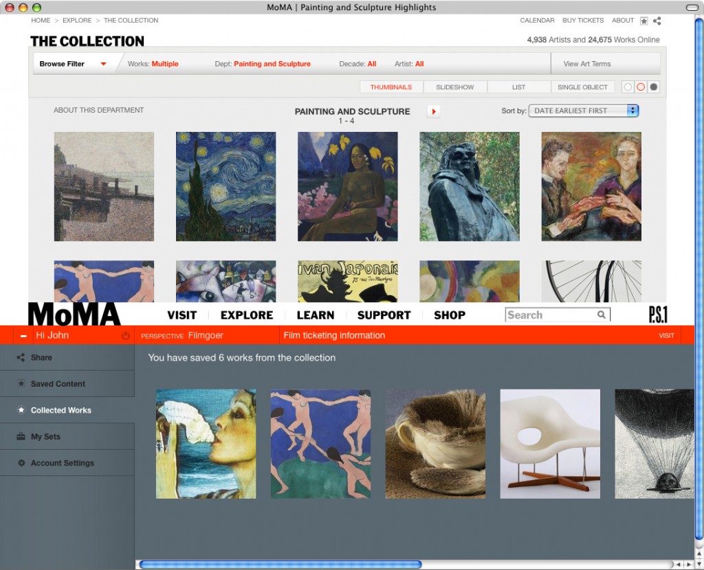 Webpage from the redesigned MoMA.org, with images from the Online Collection.