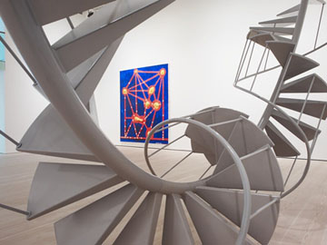 Peter Coffin's "Spiral Staircase" and Chris Martin's "Untitled" at the Saatchi Gallery