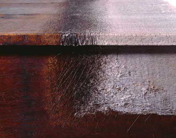 Doris Salcedo, "Unland the orpan’s tunic," detail, 1997. Wood, cloth, hair and glue, 31½ x 96½ x 38½ inches. Collection of Fundación “la Caixa.“ Barcelona. Courtesy the artist Alexander & Bonin Gallery, New York.