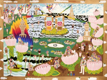 "In the Biodome: Social Life and the Four Energies", 2008. Gouache on paper, 30" x 40". Courtesy of the artist.