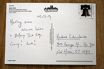 A postcard from a previous installation at Yale/Haskins Laboratories. The other side is an image of the skyline.  This was the backer reward for $10.