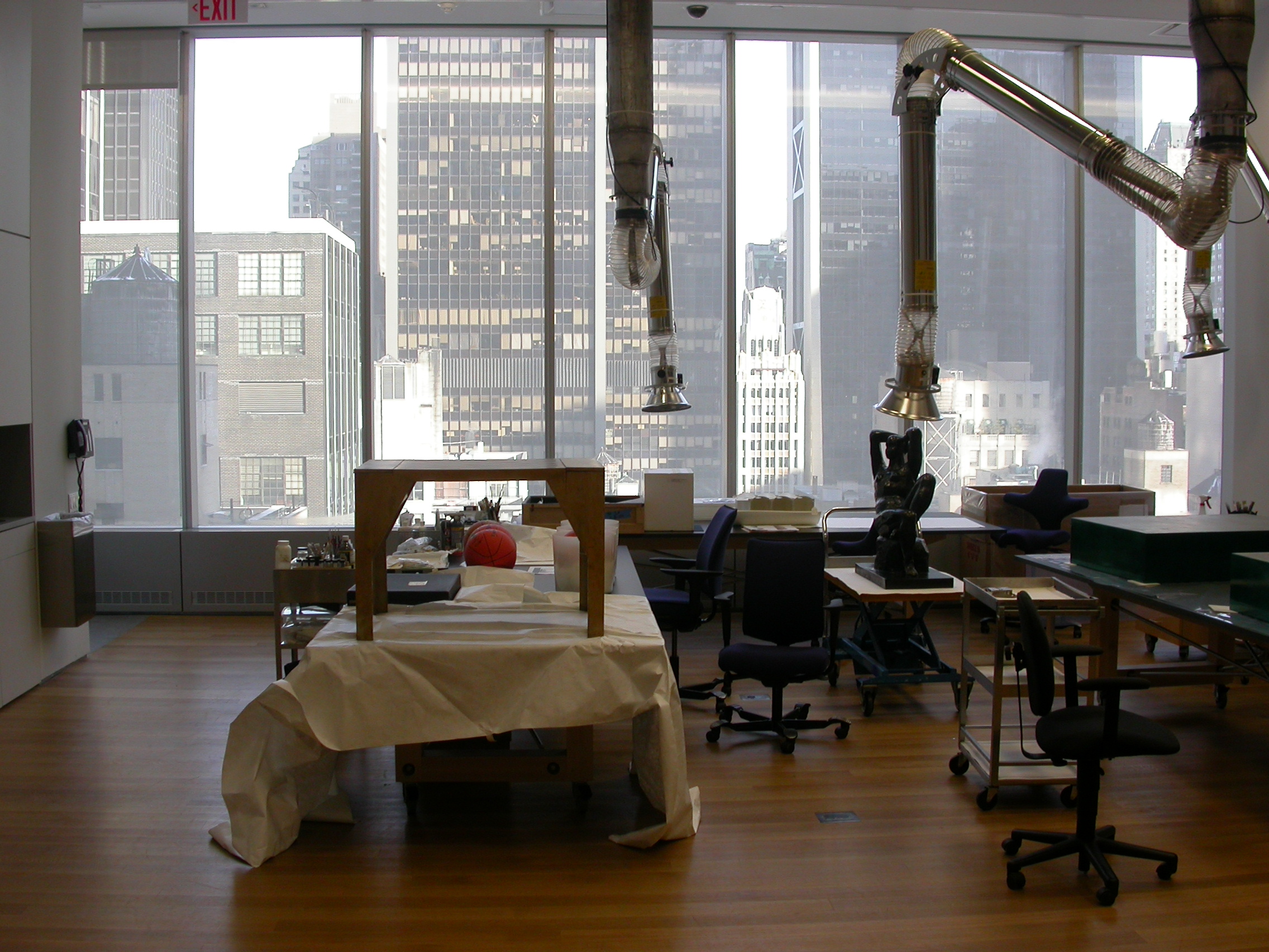 Looking out the windows of MoMA's Conservation Studio