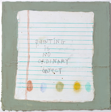 Squeak Carnwath, "Not Ordinary," oil and alkyd on canvas, 10" x 10", 2009.  Courtesy Peter Mendenhall Gallery