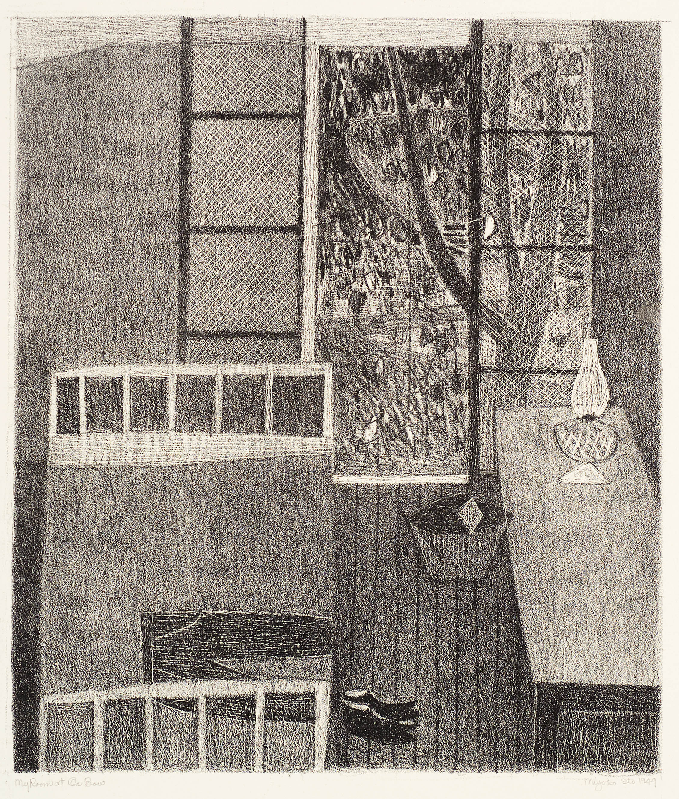 Miyoko Ito. My Room at Ox-Bow, 1949. Lithograph on paper.