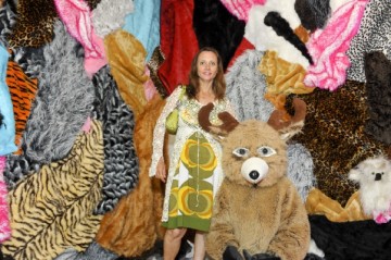 Marnie Weber with Furrie in the "Furrie Womb" at "A Night of Growth and Discovery."  Image via For Your Art.
