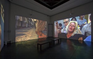 Barbara Kruger, The Globe Shrinks, 2010, video installation. Installation Photo: Joshua White/JWPictures.com, Courtesy L&M Gallery.