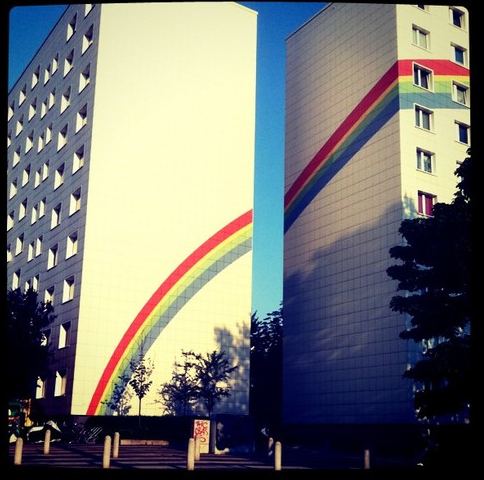 Rainbow building on my bike route to the lake, summer 2012, Berlin