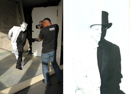 Hank Willis Thomas and Sanford Biggers. Photo shoot for ARTnews (2012). Photo (left) by Rebecca Robertson and (right) by the artist.