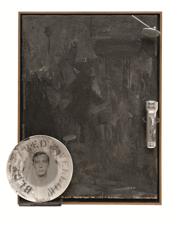 Jasper Johns, "Souvenir," 1964; encaustic on canvas with objects; 28 3/4 x 21 in. (73 x 53.3 cm); Collection of the artist, extended loan to the San Francisco Museum of Modern Art; © Jasper Johns / Licensed by VAGA, New York, NY.