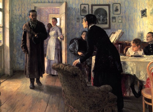 Painting by Ilya Repin, Unexpected Visitors, 1888