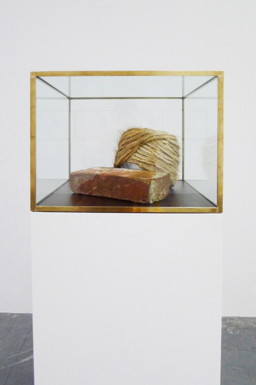 Slavs and Tatars. "Wheat Molla." wheat, cotton, brick, with wood, brass and glass case, 45 x 145 x 45 cm, 2011