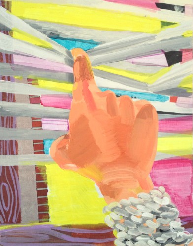 Mandolyn Wilson Rosen. "Knit Cuff," 2012. Acrylic and collage on wood panel. 14 x 11 in. Courtesy the artist. 