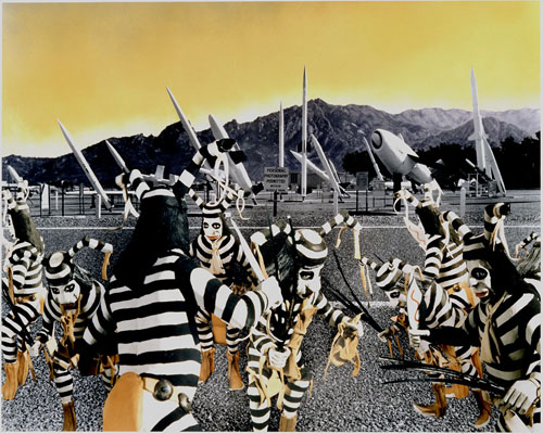 Patrick Nagatani, Koshare/Tewa Ritual Clowns, Missile Park, White Sands Missile Range, New Mexico, Image Courtesy of the Atomic Photographers Guild