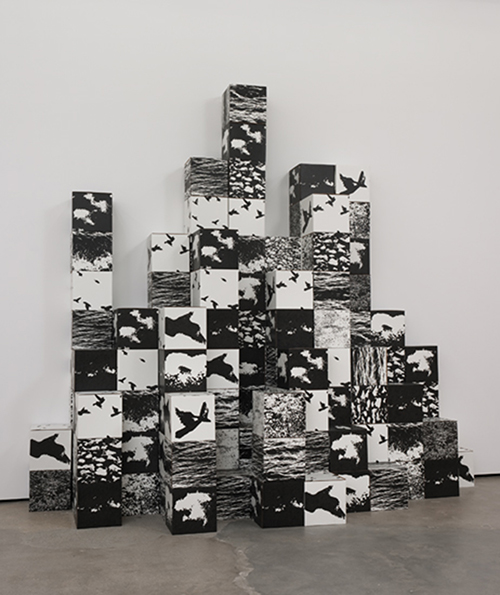 Michael de Courcy, untitled, 1970-2011. Photoserigraph and corrugated cardboard boxes. 12 x 12 x 12 inches each box; overall dimensions variable. Image courtesy of Cherry and Martin.