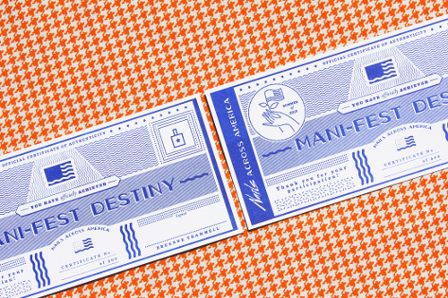 Manifest Destiny, letterpressed certificates. Photo: Mikel Durlam.