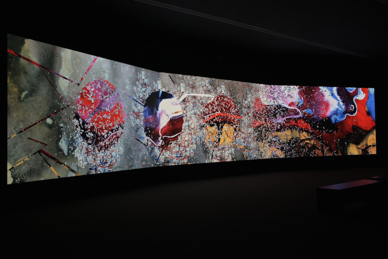 Shahzia Sikander. <em>Parallax</em> (detail), 2013. Three-channel HD animation with surround sound, installed at the Sharjah Biennial, 2013. Photo: Ian Forster/Art21. Courtesy the artist. 