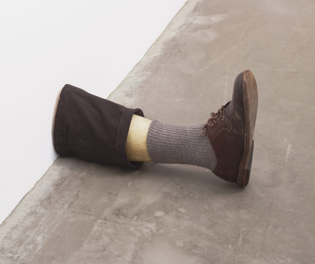 Robert Gober. "Untitled (Leg)," 1989-90. Beeswax, cotton, wood, leather, and human hair; 11 3/8 x 7 3/4 x 20 inches. Collection: Museum of Modern Art, New York.