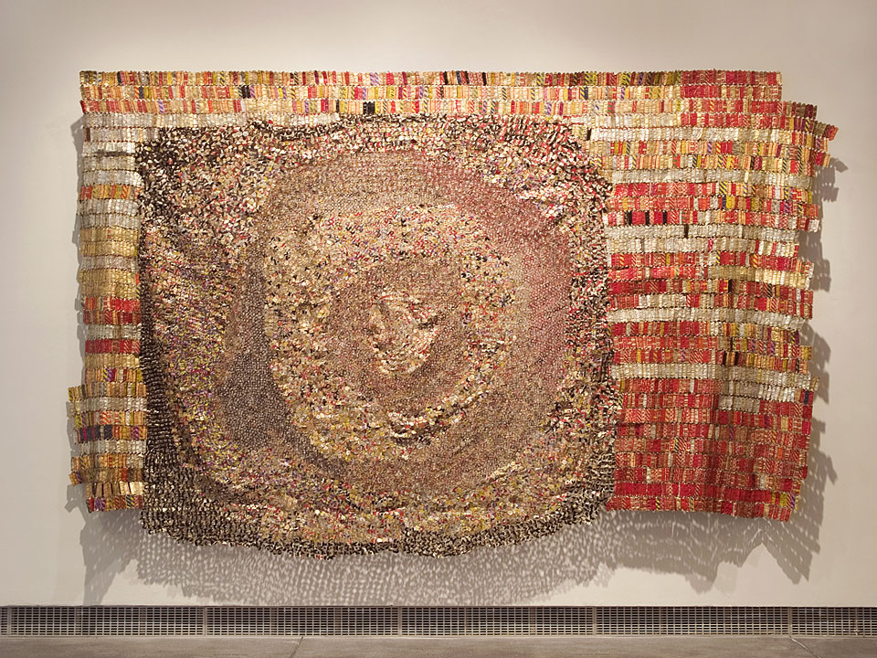 El Anatsui. Dzesi II, 2006. Aluminum and copper wire; 117 x 195 inches. Collection of the Akron Art Museum, Akron, Ohio. Courtesy the artist and Jack Shainman Gallery, New York. © El Anatsui.