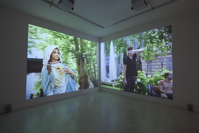 Igor Grubić. East Side Story, 2006–08; installation view, Zero Tolerance, 2014–15; double-channel video (color and sound); 14 min. Courtesy of the artist and MoMA PS1. Photo: Matthew Septimus.