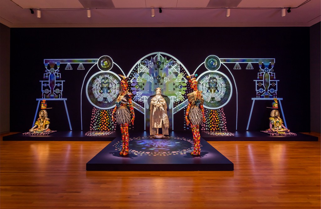 Saya Woolfalk. ChimaTEK Life Products, 2015; installation view, Disguise: Masks and Global African Art, 2015, Seattle Art Museum. © Seattle Art Museum. Photo: Nathaniel Willson. 
