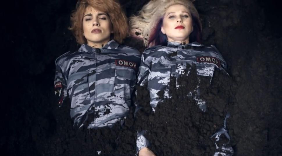 Pussy Riot's Nadezhda Tolokonnikova and Maria Alyokhina, in the video for "I Can't Breathe"