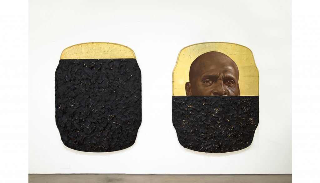 Titus Kaphar. The Jerome Project, 2014. Oil, gold leaf and tar on wood panel 7 × 10 ½ inches. Courtesy the artist and Jack Shainman Gallery, New York ©Titus Kaphar.