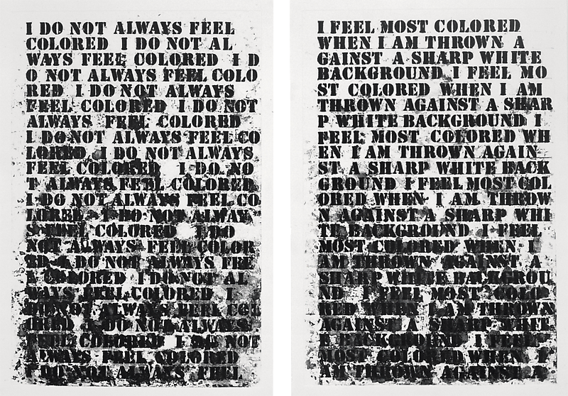 Glenn Ligon, Untitled (I Feel Most Colored When I Am Thrown Against a Sharp White Background), 1990-91. Oilstick and gesso on panel, 80 x 30 inches.