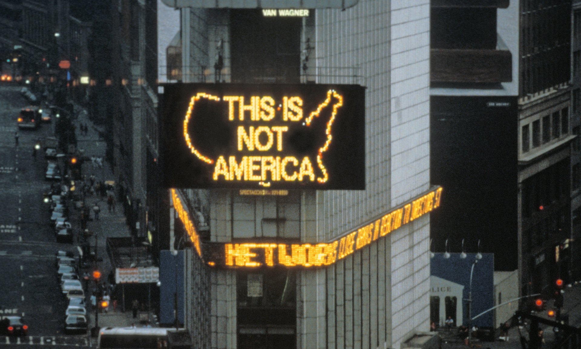 Alfredo Jaar. A Logo for America, 1987. Photograph: Solomon R Guggenheim, New York. Courtesy of the Guardian.