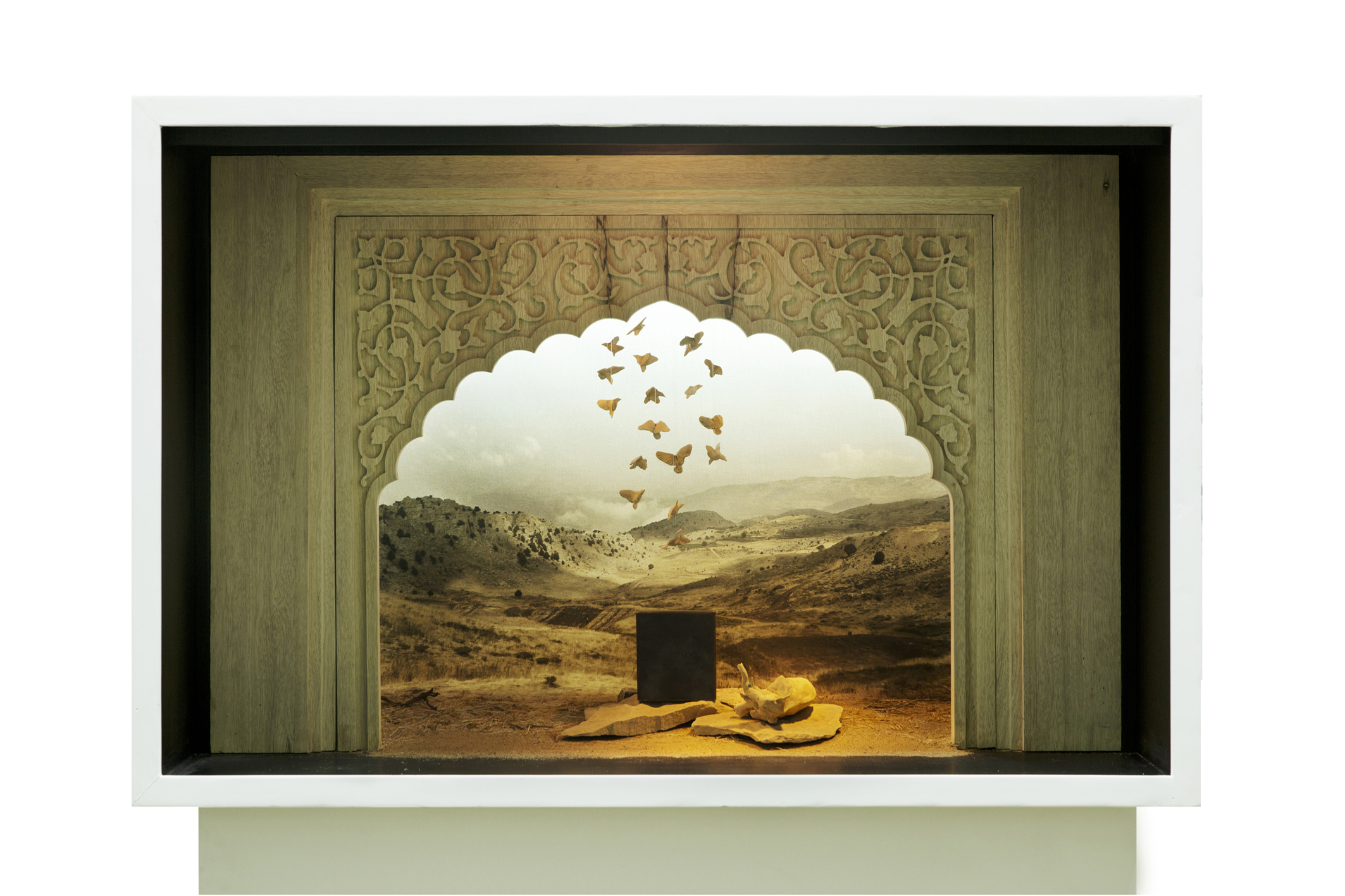Randa Mirza. The year of the elephant, 2014. Selection from the series, El-Zohra was not born in a day. Diorama with mixed media, 105cm x 70cm x 75 cm. Courtesy Randa Mirza. © Randa Mirza.