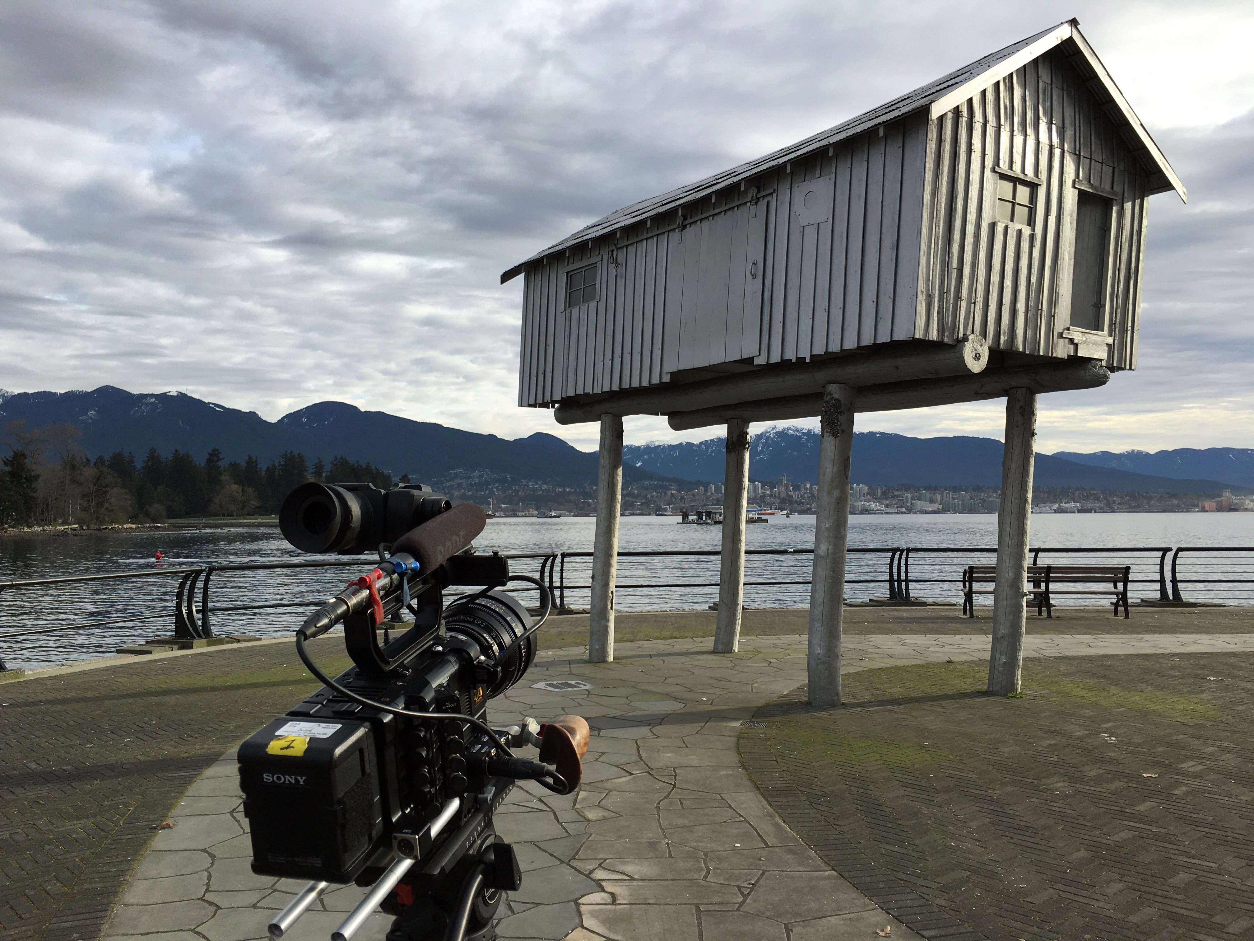 ART21 filming Liz Magor’s LightShed at Coal Harbour in Vancouver, Canada, 2016. Behind the scenes of ART21’s series Art in the Twenty-First Century, Season 8, 2016. Photo: Wesley Miller. © ART21, Inc. 2016.
