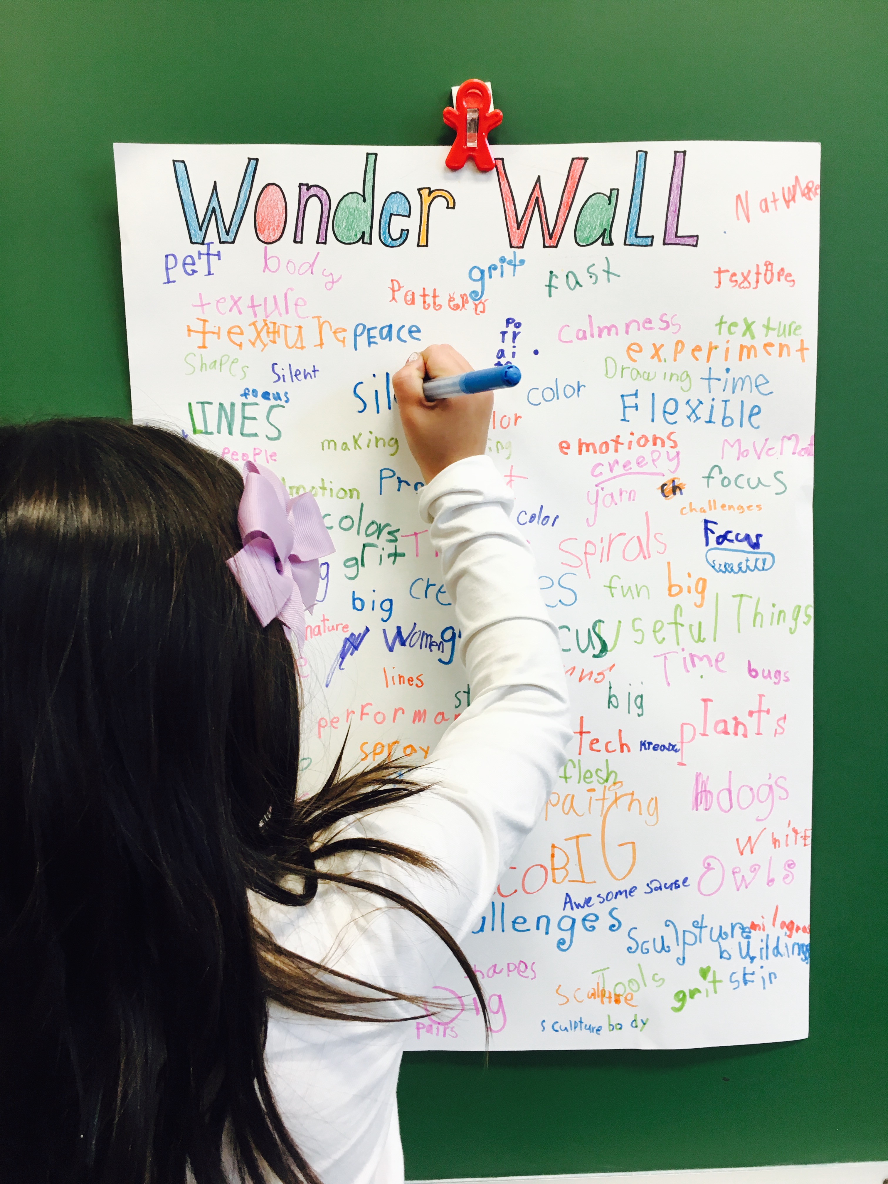 First graders in Shannah Burton's classroom write on the "Wonder Wall"—a collection of ideas they see Art21 artists exploring.