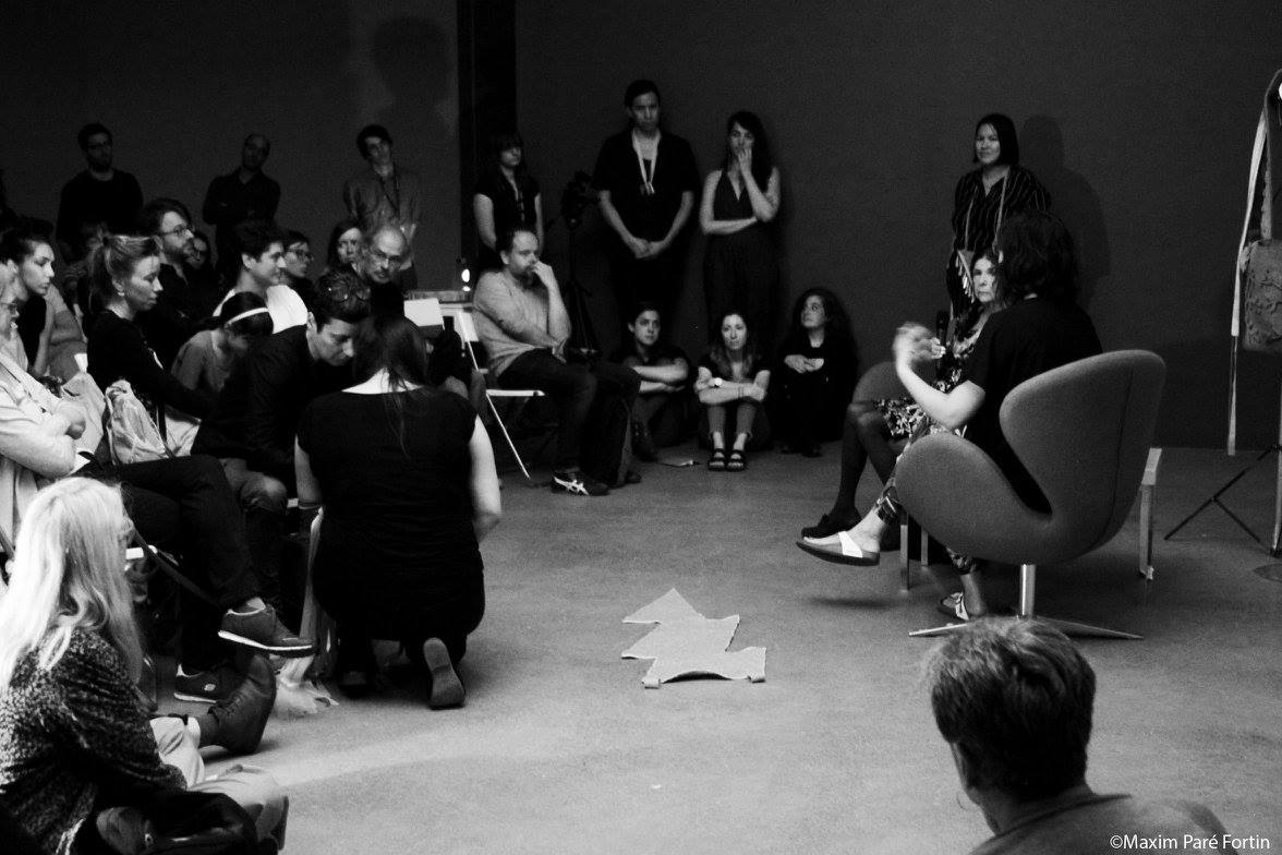 Maria Hupfield, Post Performance / Conversation Action, Galerie del'UQAM, 2016. Photo: Maxim Paré-Fortin. Courtesy of the artist.