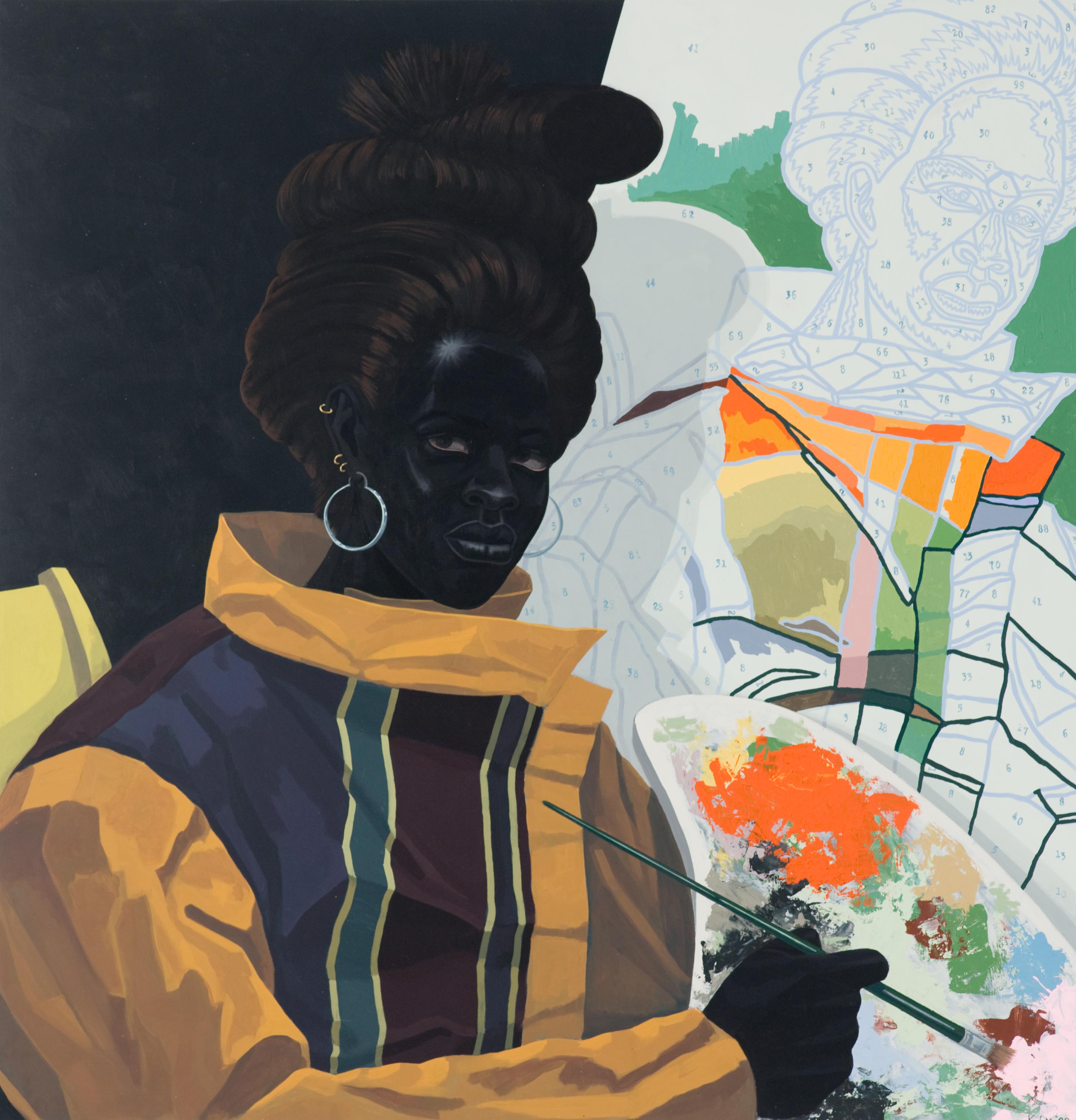 Kerry James Marshall. American, born Birmingham, Alabama 1955. Untitled (Painter) 2009. Acrylic on PVC panel 44 5/8 × 43 1/8 × 3 7/8 in. (113.3 × 109.5 × 9.8 cm). Museum of Contemporary Art Chicago, gift of Katherine S. Schamberg by exchange, 2009.15 © Kerry James Marshall Photo: Nathan Keay, © MCA Chicago.