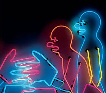 Bruce Nauman, ‚ÄúMean Clown Welcome‚Äù (Detail), 1985. Neon tubing mounted on metal monolith. Cortesy of Udo and Anette Brandhorst Collection, Cologne ¬© Bruce Nauman - SODRAC (2007)