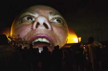Krzysztof Wodiczko, <i>The Tijuana Projection</i>, February 23-24, 2001. Public projection (as part of In-Site 2000) at Centro Cultural de Tijuana, Mexico. Courtesy the artist and Galerie Lelong, New York.