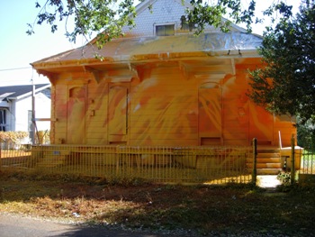 Katharina Grosse, Orange House at 5418 Dauphine Street, Lower Ninth Ward, 2008. Photo: Nicole J. Caruth