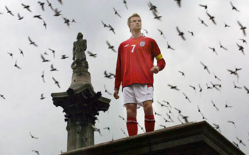 Effigy of David Beckham temporarily installed on the empty plinth in 2002