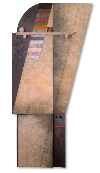 Marcelo Bonevardi, "Trapped Angel III," 1980. Stitched burlap and wood construction with textured substrate, painted wood assemblage, 97.25” x 48”. Museo National des Bellas Artes, B.A. Argentina.