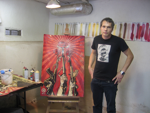 America's most famous artist, Shepard Fairey, in his studio. Photo courtesy www.latco.com