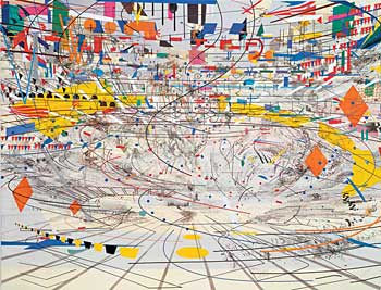 Julie Mehretu. "Stadia II," 2004. Ink and acrylic on canvas, 108 x 144 inches. Collection of Carnegie Museum of Art, Pennsylvania, Gift of Jeanne Greenberg Rohatyn and Nicolas Rohatyn and A.W. Mellon Acquisition Endowment Fund. Photo by Richard Stoner, © Julie Mehretu, courtesy the artist and The Project, New York.