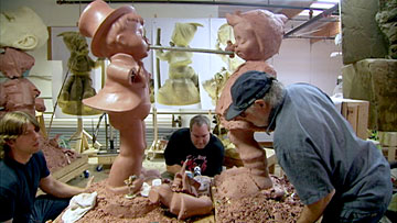 Paul McCarthy and assistants in his Los Angeles studio