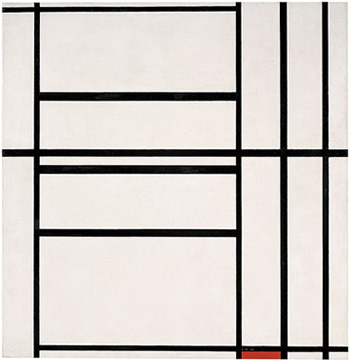 Piet Mondrian Composition No. 1 Composition with Red 1938-39 Oil on canvas mounted on wood support Courtesy of the Peggy Guggenheim Collection.