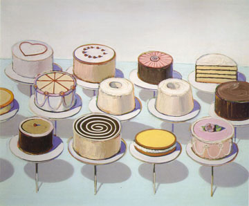 Wayne Thiebaud, "Cakes," 1963. Oil on canvas. Courtesy the National Gallery of Art, Washington DC