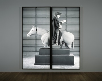 Rodney Graham, “Allegory of Folly: Study for an Equestrian Monument in the Form of a Wind Vane” (2005). Lightbox, two parts, each: 306 x 141 x 18 cm. Photo: Tom Bisig, Basel, courtesy Kunstmuseum Basel, © Rodney Graham.